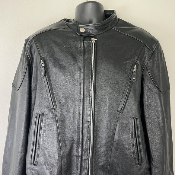 Wilsons Leather Black Leather Moto Jacket Mens LARGE Lined Zip Biker ~ READ - Picture 2 of 10